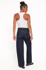 Clover Drawstring Wide Leg Jeans - Dark Wash