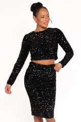 Leilani Midi Sequin Skirt - Black