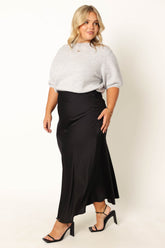 Nellie Satin Midi Skirt - Black