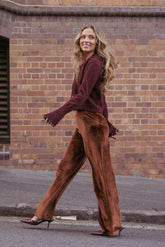 Riley Stretch Velvet Pant - Chocolate
