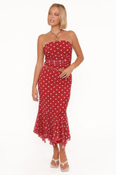 Tullia Mesh Midi Skirt - Red Polka Dot