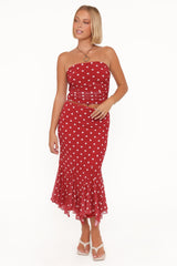 Tullia Mesh Midi Skirt - Red Polka Dot