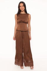 Viola Drawstring Wide Leg Pant - Chocolate
