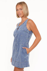 Azen Mini Dress - Embroidered Denim