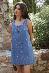 Azen Mini Dress - Embroidered Denim