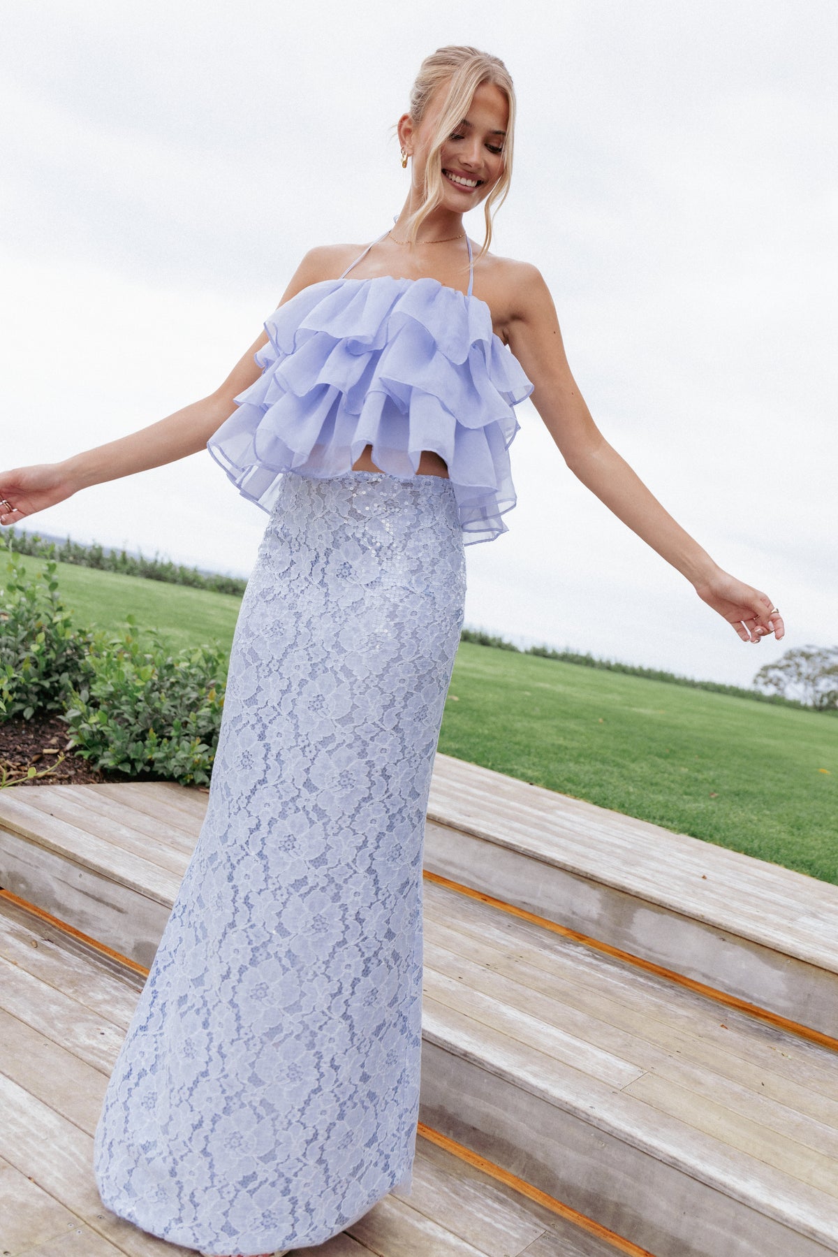 Jennings Lace Maxi Skirt - Blue Sequin