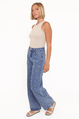 Kendall Straight Leg Jeans - Embroidery Medium Wash
