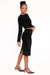 Leilani Midi Sequin Skirt - Black