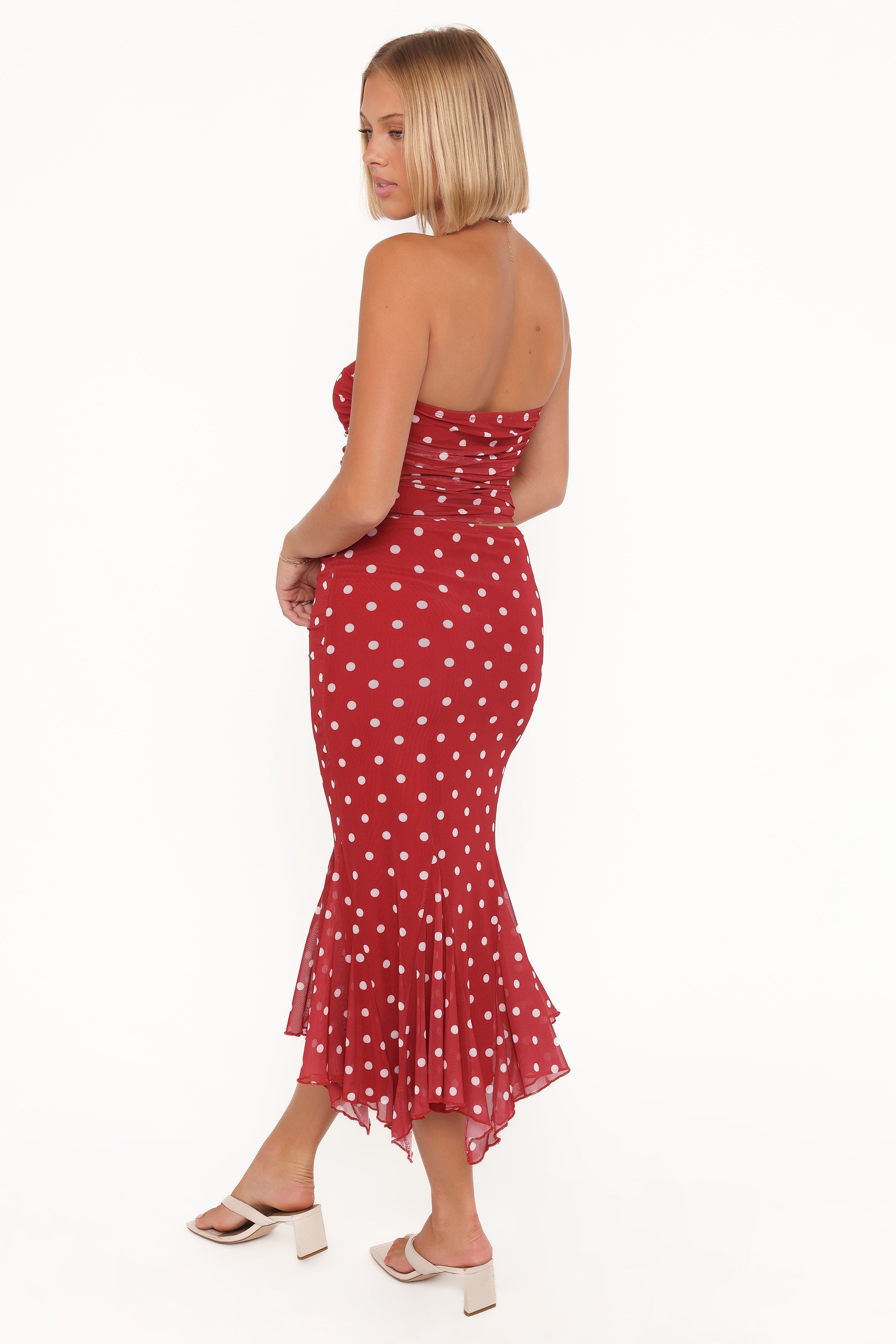 Tullia Mesh Midi Skirt - Red Polka Dot
