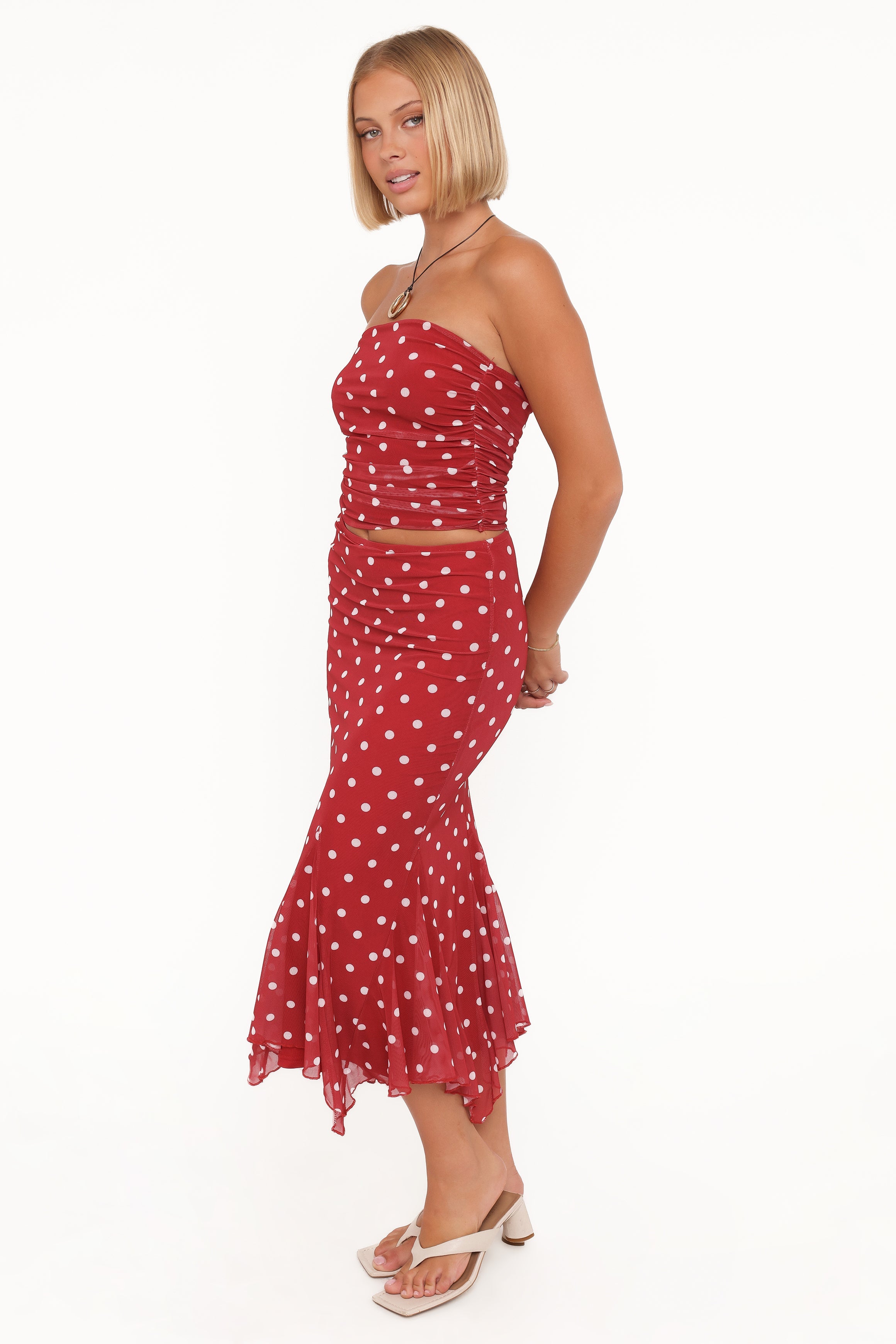 Tullia Mesh Midi Skirt - Red Polka Dot