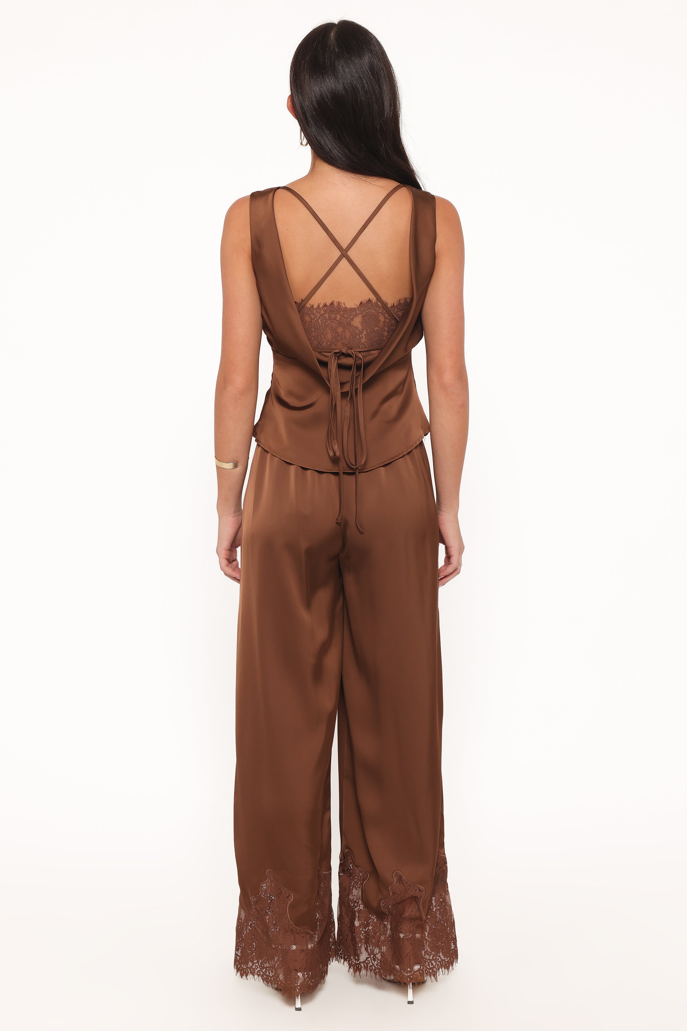 Viola Drawstring Wide Leg Pant - Chocolate
