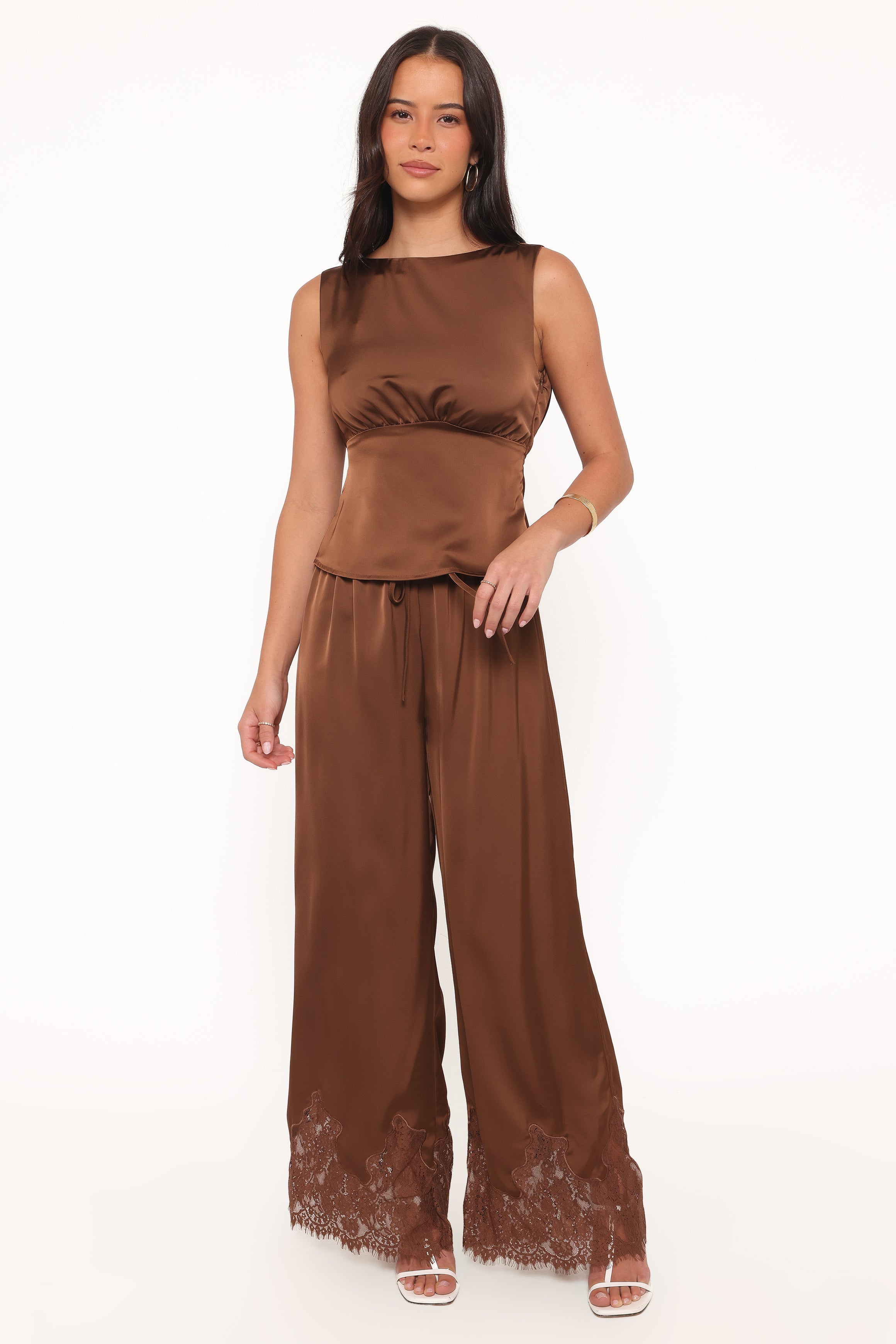 Viola Drawstring Wide Leg Pant - Chocolate