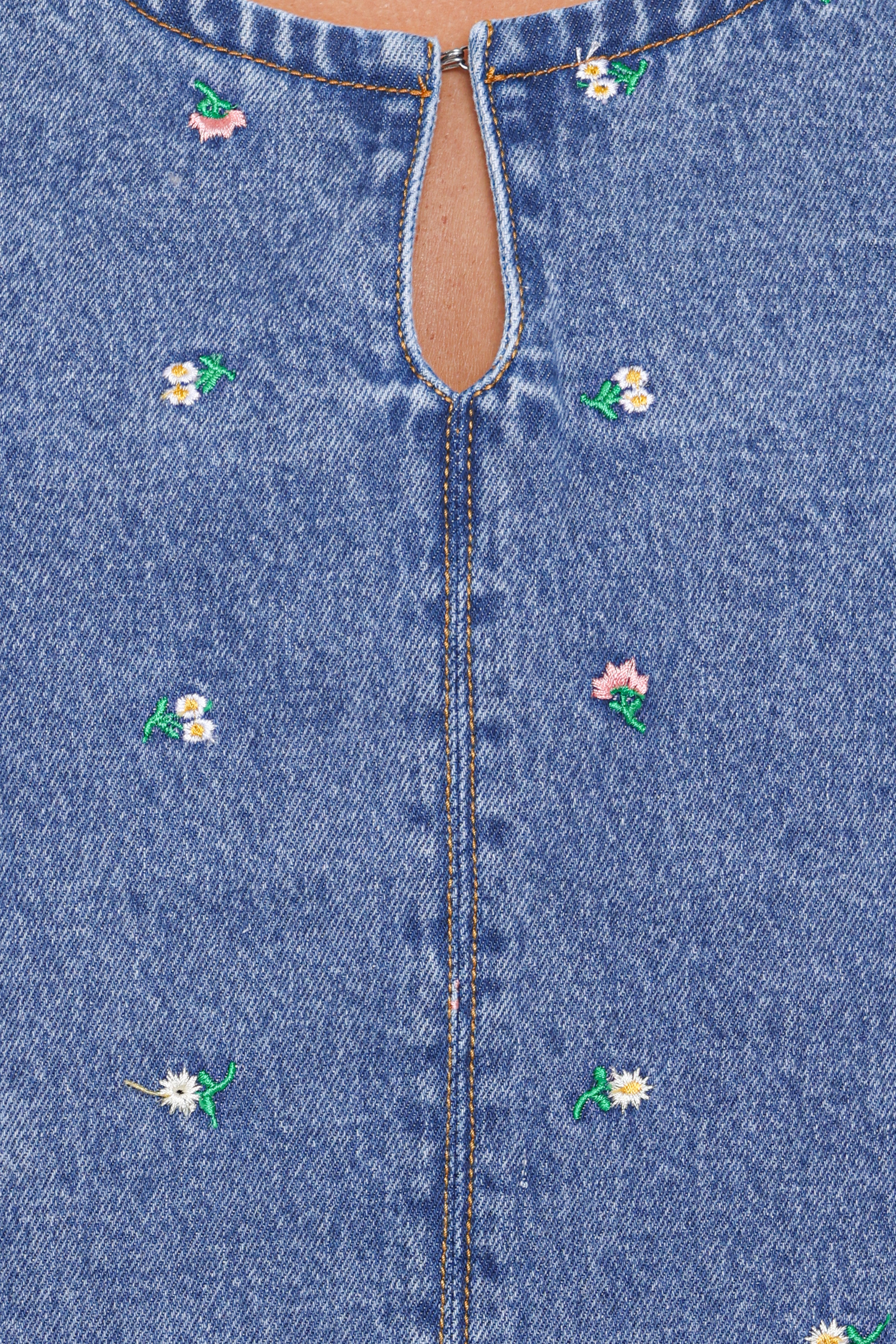 Azen Mini Dress - Embroidered Denim