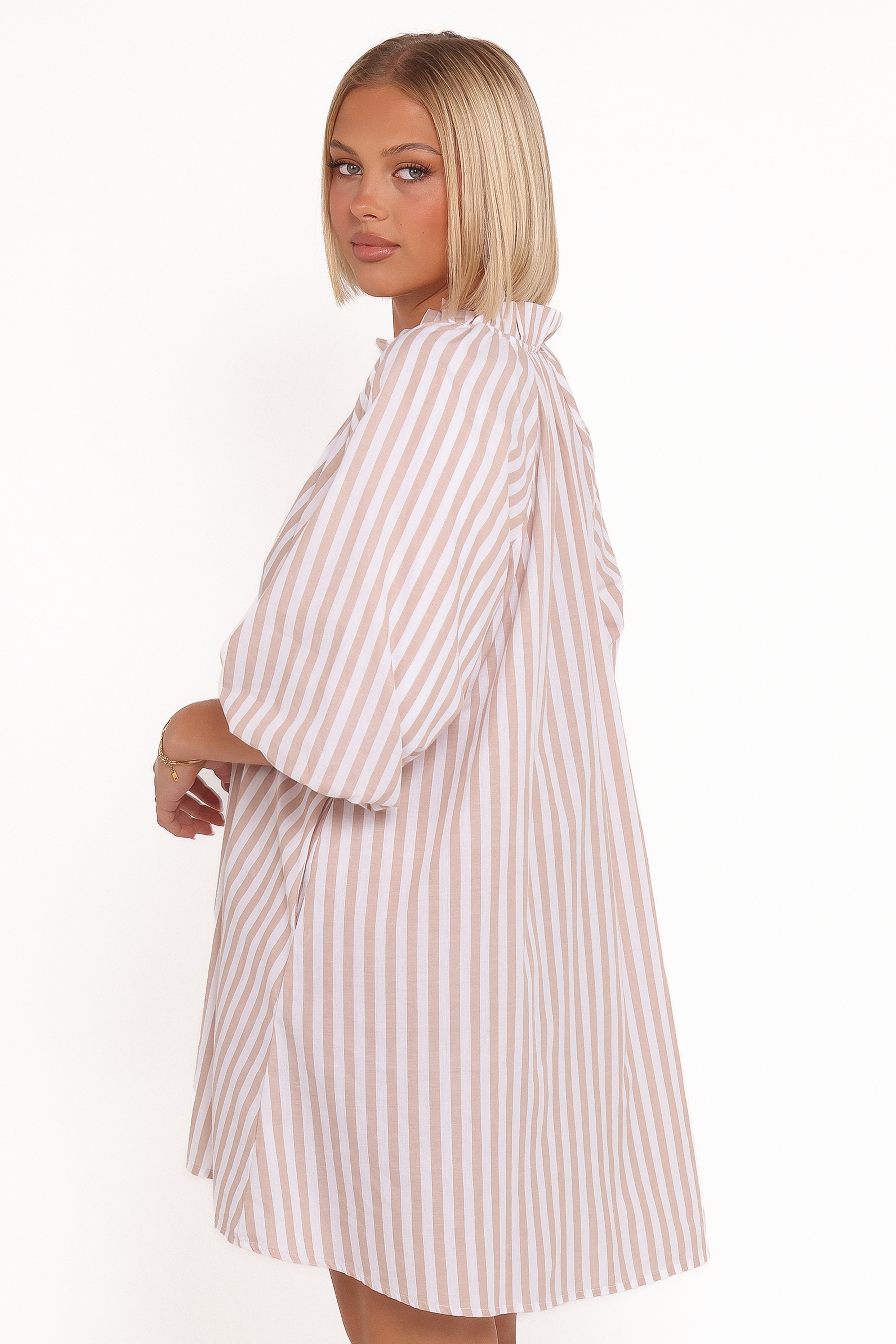 Doran Mini Dress - Beige White