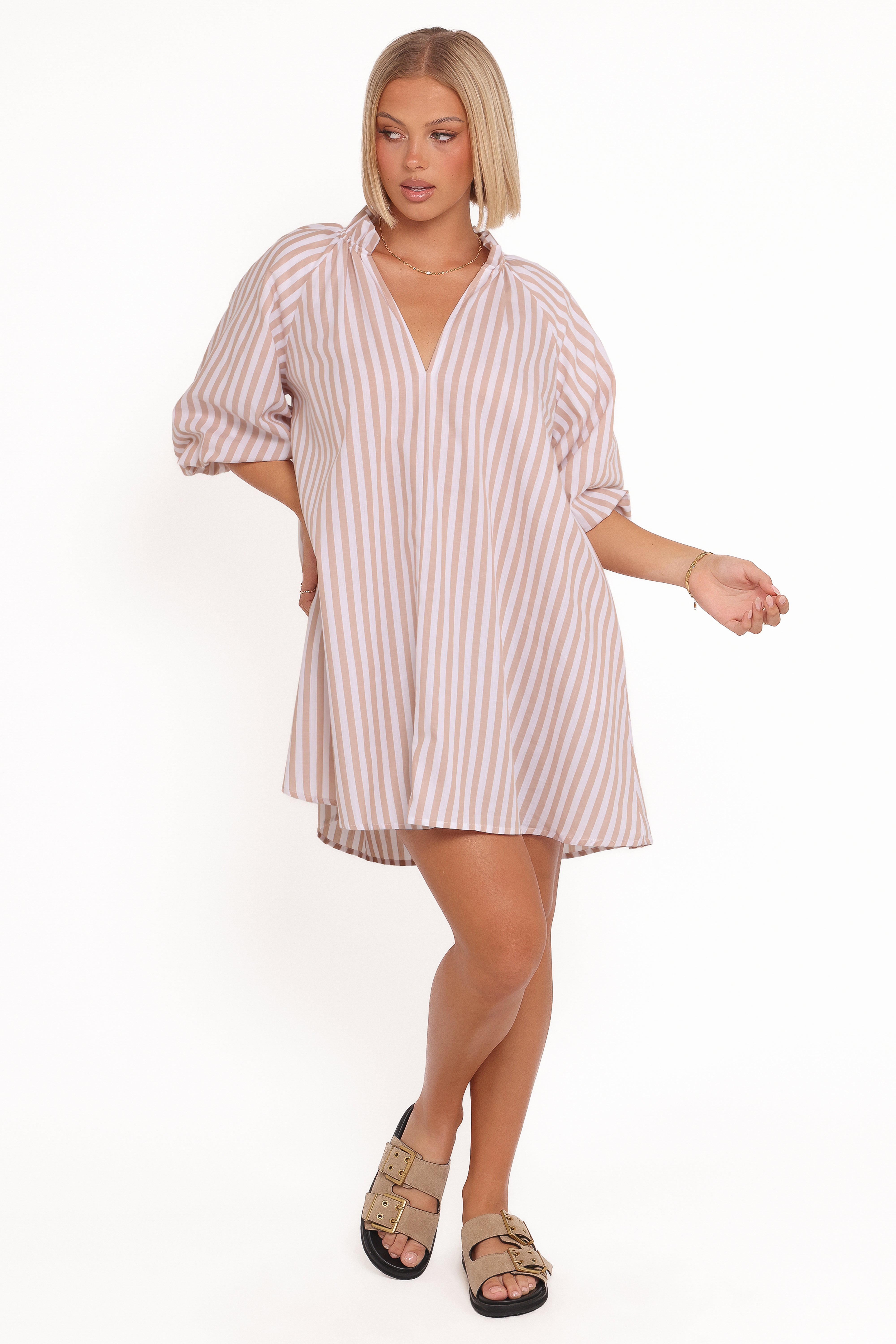 Doran Mini Dress - Beige White