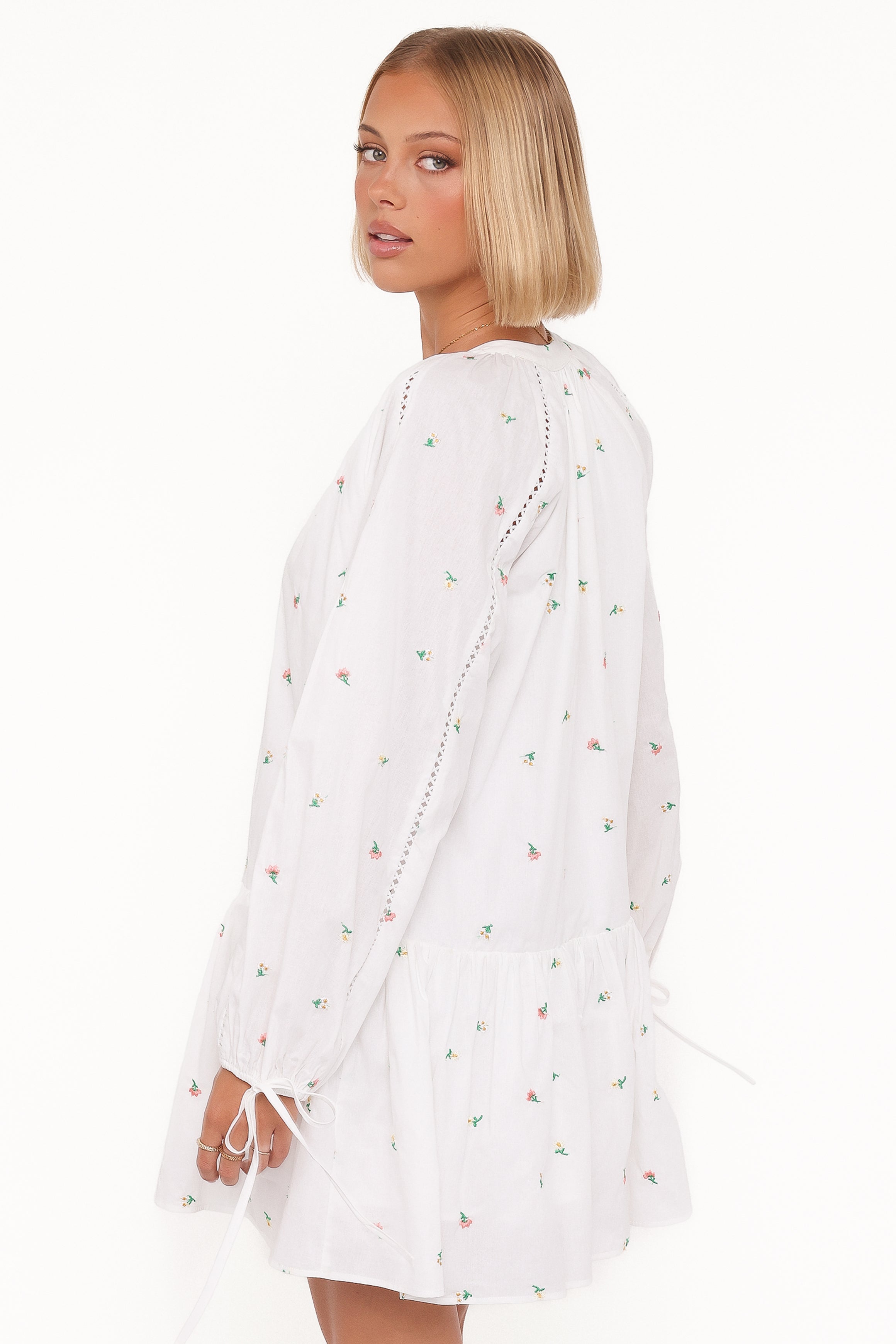 Hart Long Sleeve Mini Dress - White Floral