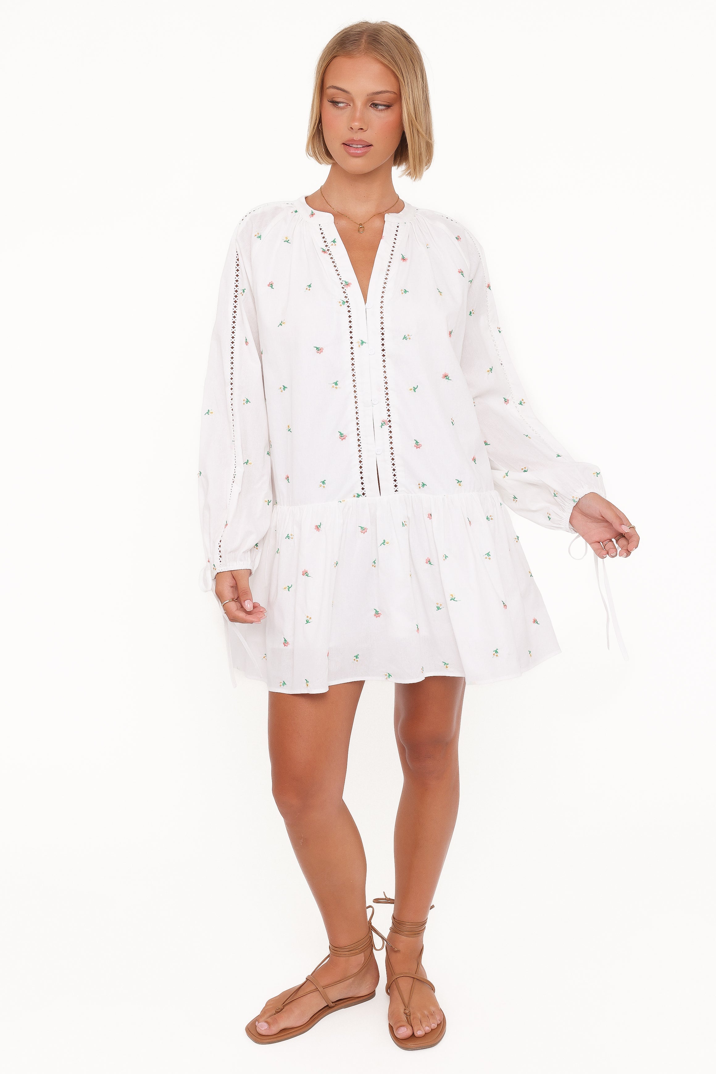 Hart Long Sleeve Mini Dress - White Floral