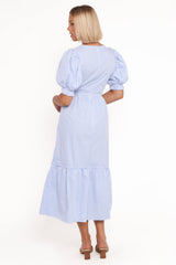 Steele Puff Sleeve Midi Dress - Blue Stripe